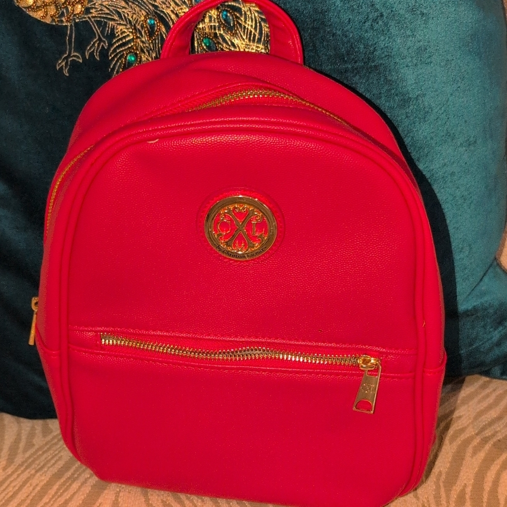 Red Christian Lecroix Backpack with Gold Details NWT